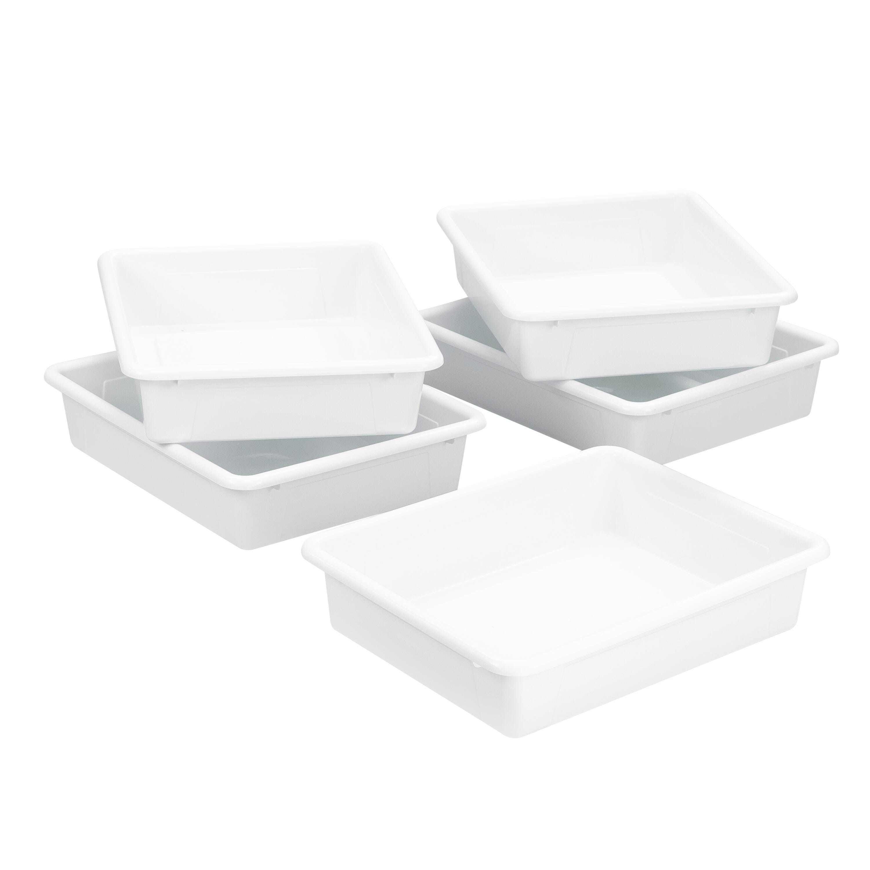 School Smart Storage Tray, Letter Size, 10-3/4 x 13-1/4 x 3 Inches, White, Pack of 5 2023410